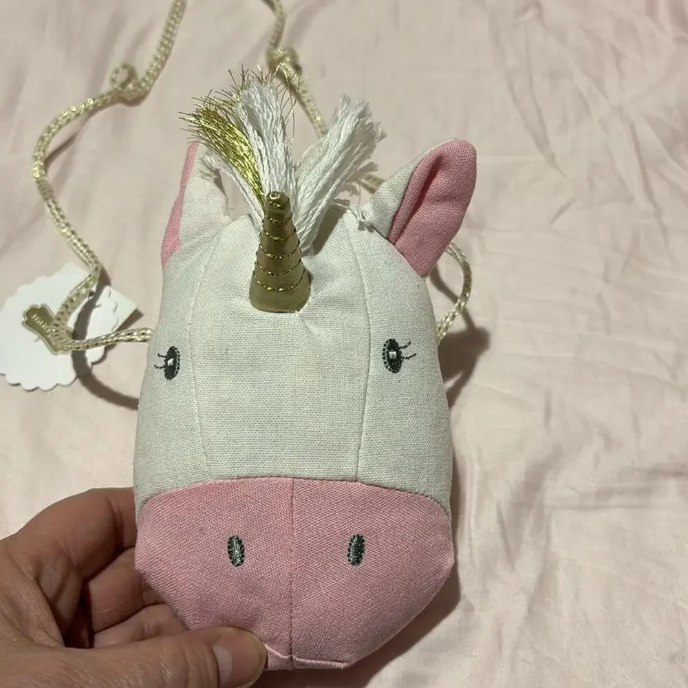 Mud Pie toddler plush unicorn purse zipper closure gold short strap nwt perfect